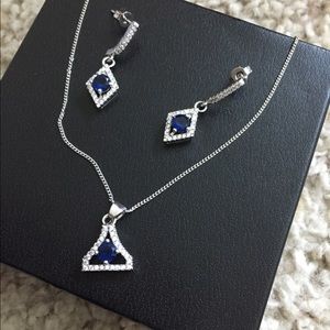 Genuine crystal, navy blue necklace/ earrings set